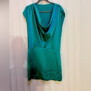 Turquoise Black Halo Silk Dress with Cowl Neck